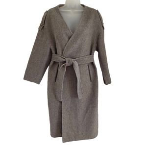 SundayMerry Small Coat Belted Wool Blend Brown Jacket Trench Chic